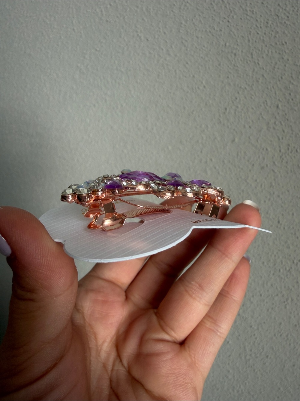 Purple Crystal Jeweled Butterfly French Barrette Hair Clip NWT - Picture 4 of 5